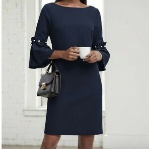 Banana Republic Dark Navy Bell Sleeve with Faux Pearls Shift Dress | Size 4